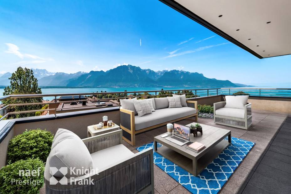 Superbe appartement en attique de 166 m2 avec une vue panoramique à 360 degrés à vendre à Chailly/Montreux