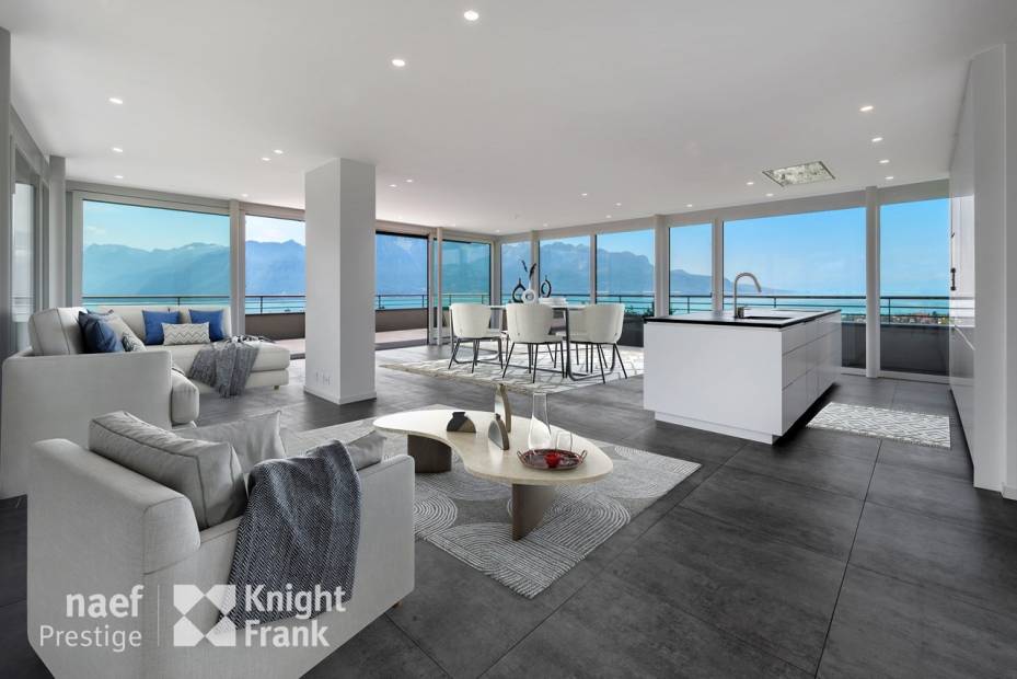 Superbe appartement en attique de 166 m2 avec une vue panoramique à 360 degrés à vendre à Chailly/Montreux